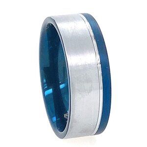 Tungsten Carbide Duo Color Brushed Band with Blue Ion Plating 8mm Sz 10.5
